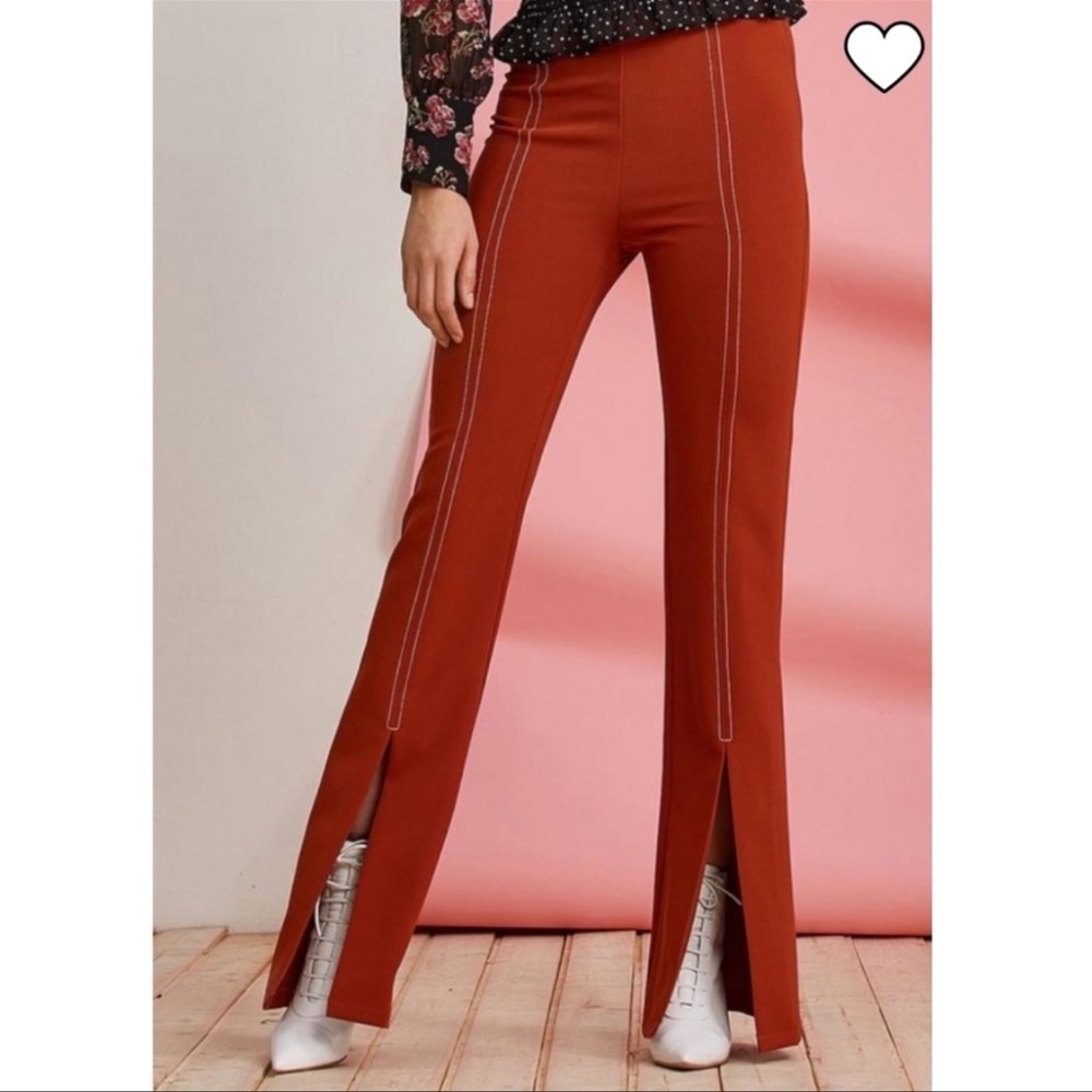 FOXIEDOX Anthropologie Rust Orange Split Front Flare Pants Medium